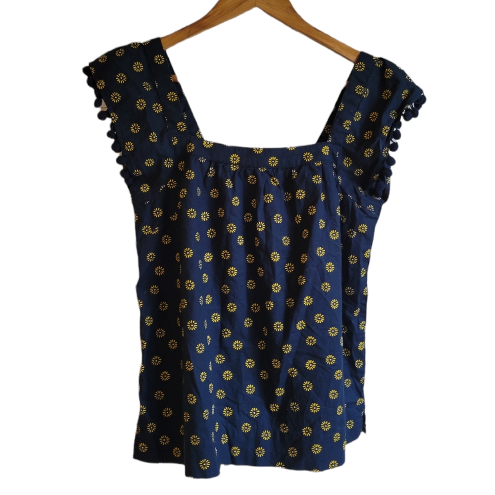 J.CREW FACTORY Pom Square Neck Embellished Summer Top 0